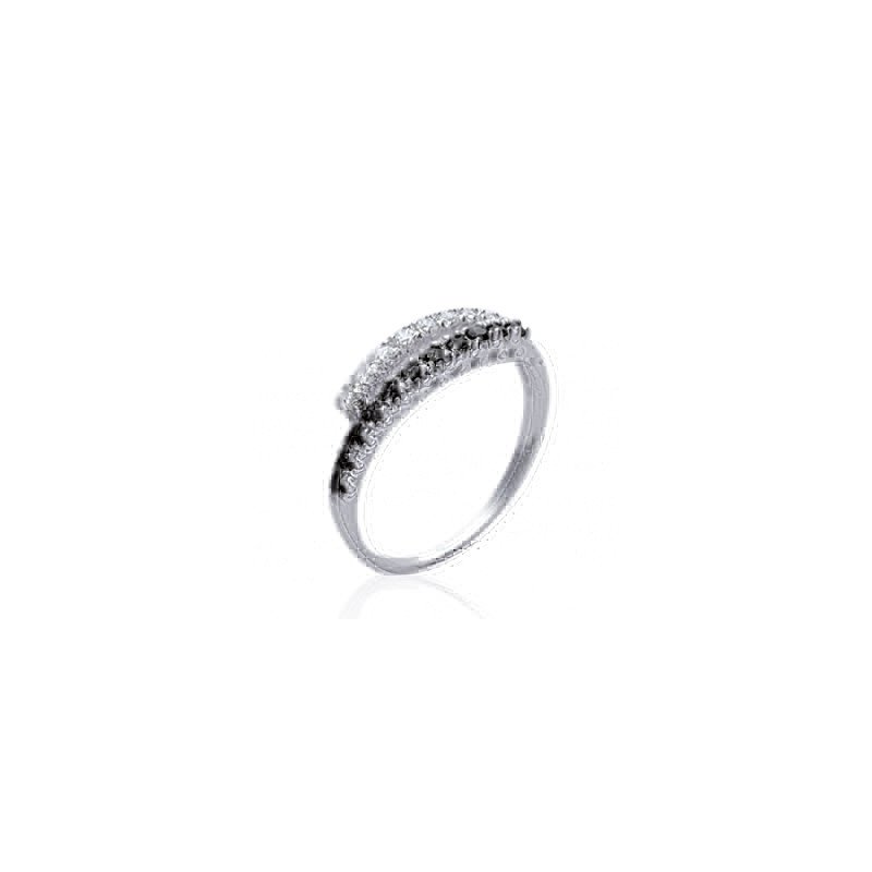 Bague Double Rang Zirconia Bicolore Argent Rhodié