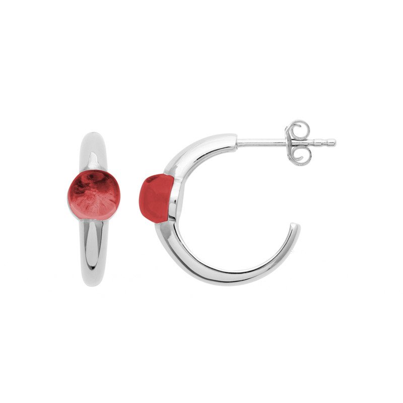 Créoles Argent Rhodié et Grenat