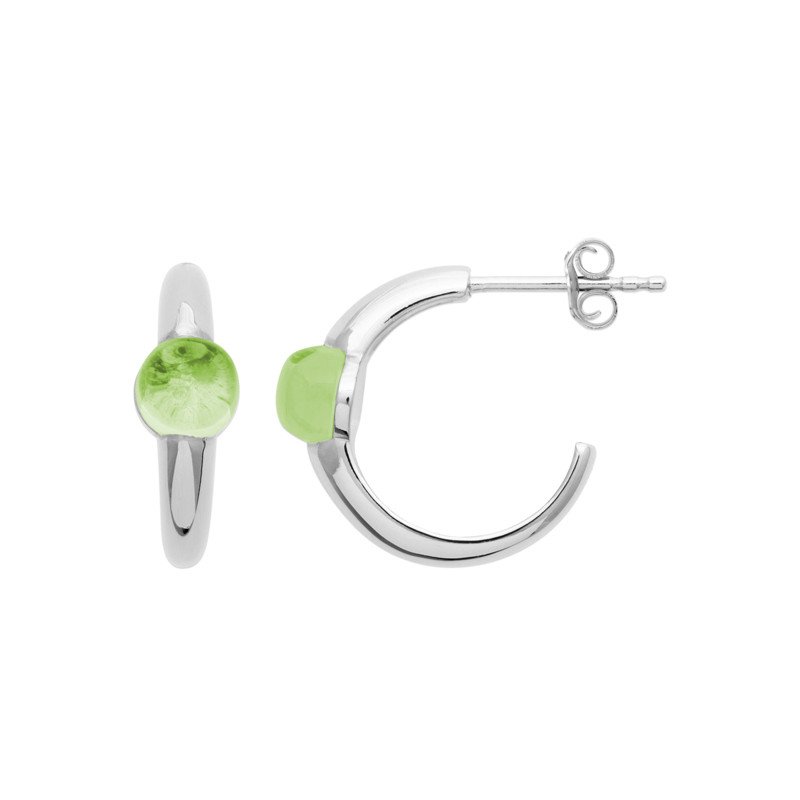 Créoles Argent Rhodié avec Péridot