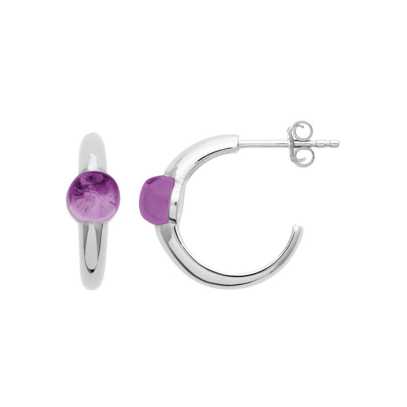 Créoles Améthyste Ronde en Argent Rhodié