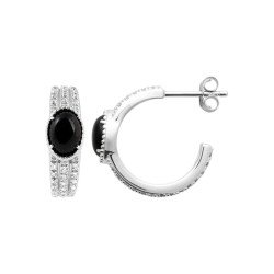 Créoles Agate Noire Argent Rhodié Scintillantes - Kara Bijoux