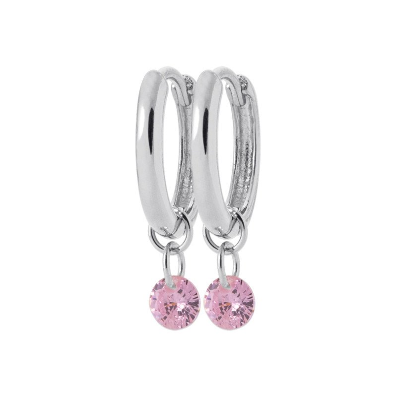 Créoles Argent Rhodié Oxyde de Zirconium Rose