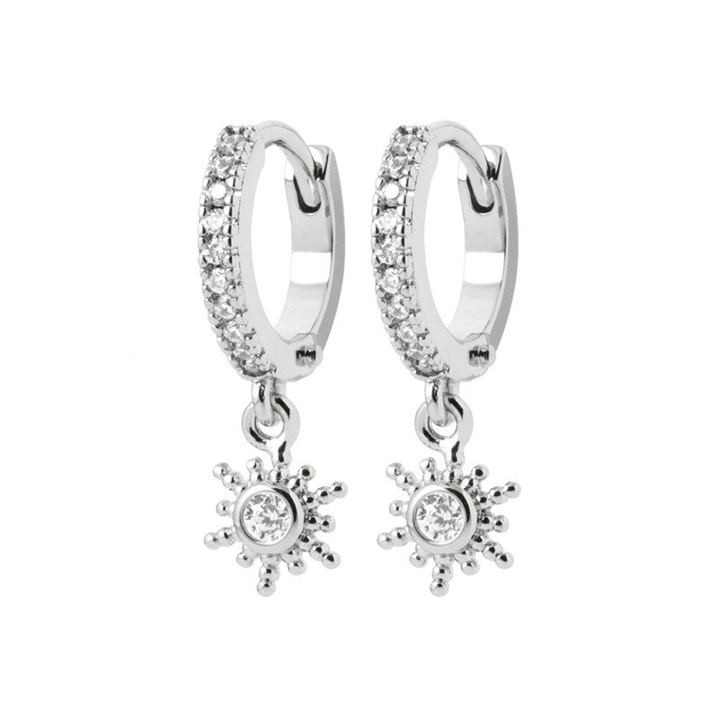 Créoles Pendentif Soleil Argent 925 Rhodié & Oxyde Zirconium