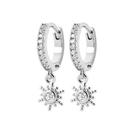 Créoles Pendentif Soleil Argent 925 Rhodié & Oxyde Zirconium
