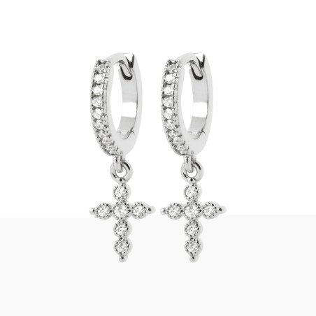Créoles Croix Scintillante en Argent Rhodié | Kara Bijoux