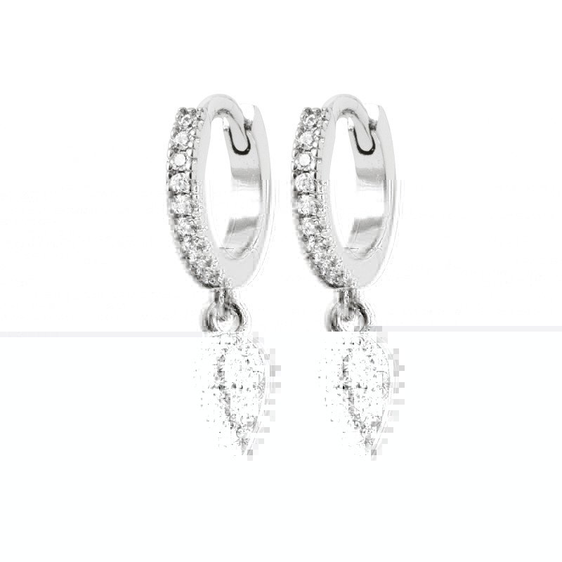 Créoles Pendentif Goutte Argent Rhodié & Zircons | Kara Bijoux