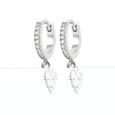 Créoles Pendentif Goutte Argent Rhodié & Zircons | Kara Bijoux