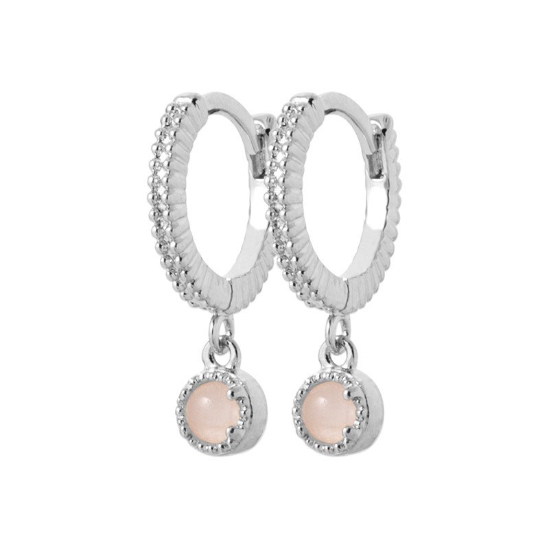 Créoles Argent Rhodié Quartz Rose Scintillant