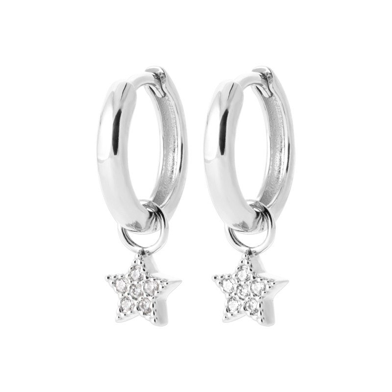 Créoles Étoiles Scintillantes en Argent Rhodié