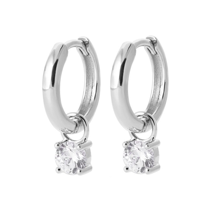 Créoles Solitaire Scintillant en Argent Rhodié
