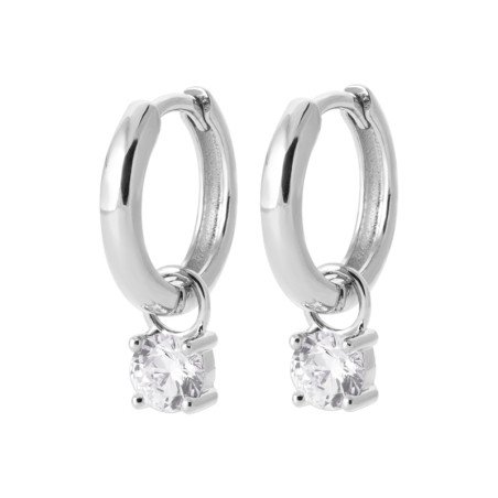 Créoles Solitaire Scintillant en Argent Rhodié