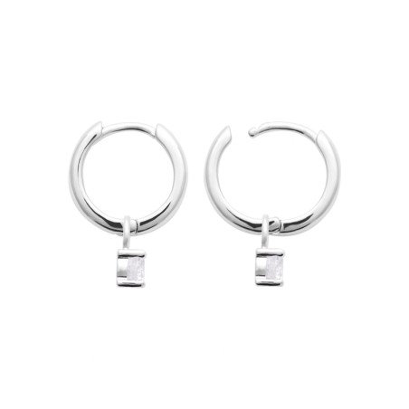 Créoles Solitaire Scintillant en Argent Rhodié