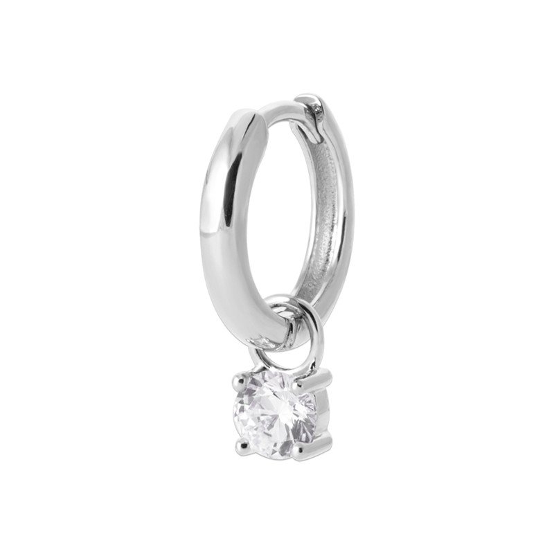 Créole Argent Rhodié Pendentif Solitaire