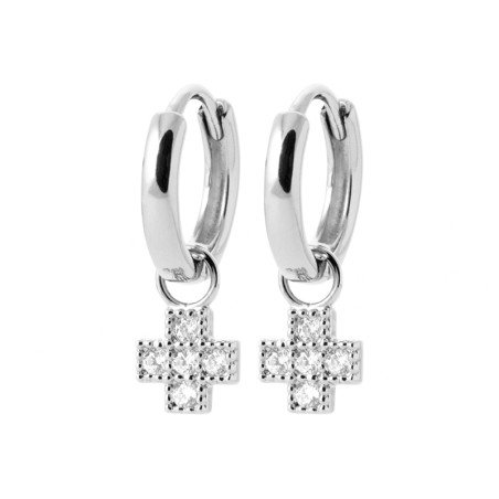 Créoles Argent Rhodié Croix Scintillante | Kara Bijoux