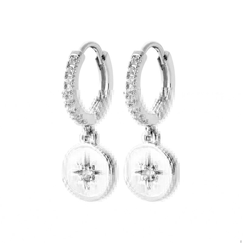 Créoles Argent Rhodié Étoile Scintillante