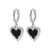 Créoles Cœur Noir & Oxydes de Zirconium - Argent Rhodié