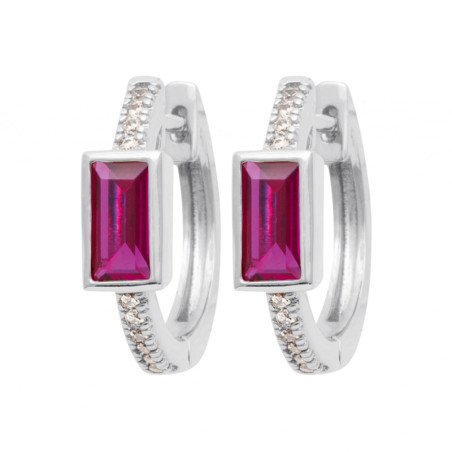 Créoles Argent Rhodié Zirconium Rose Baguette - Kara Bijoux