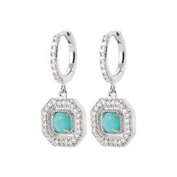 Créoles Octogonales Argent Rhodié Zircon & Turquoise