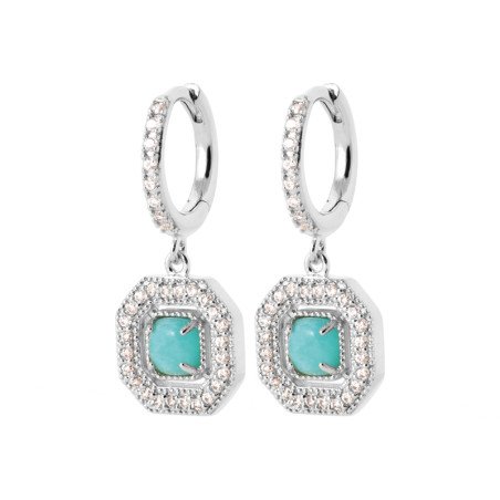 Créoles Octogonales Argent Rhodié Zircon & Turquoise
