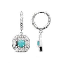 Créoles Octogonales Argent Rhodié Zircon & Turquoise