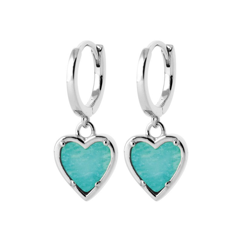 Créoles Cœur Amazonite Argent Rhodié