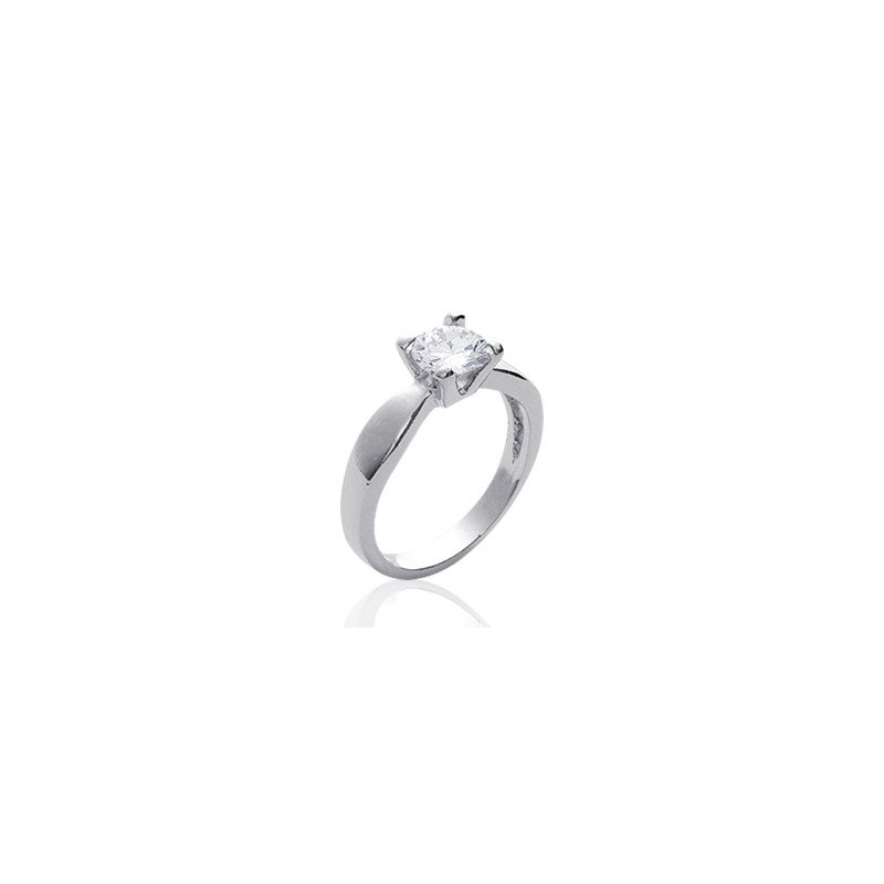Bague Solitaire Argent Rhodié et Oxyde de Zirconium