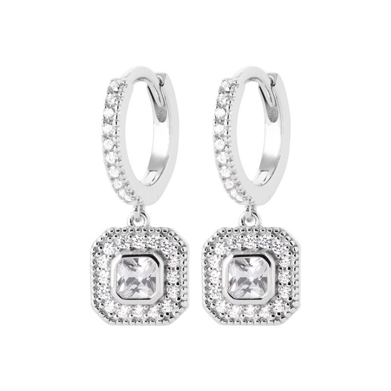 Créoles Carré Scintillant en Argent Rhodié