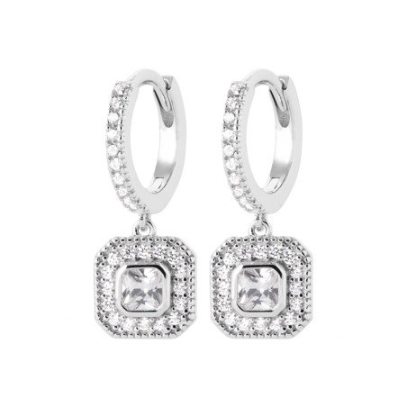 Créoles Carré Scintillant en Argent Rhodié