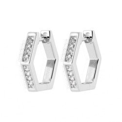 Créoles Hexagonales Argent Rhodié Oxydes de Zirconium