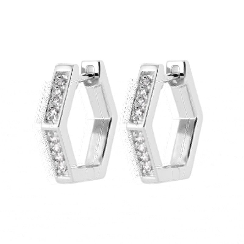 Créoles Hexagonales Argent Rhodié Oxydes de Zirconium