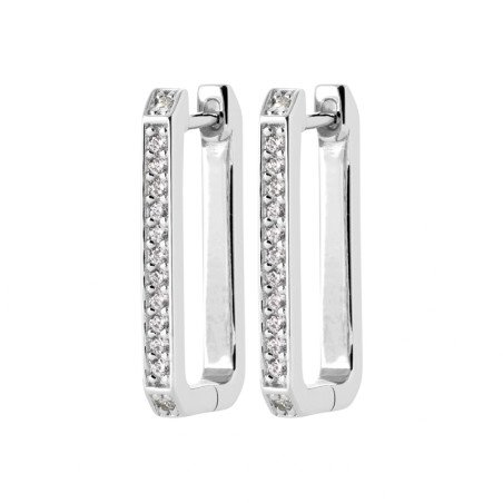 Créoles Rectangulaires Argent Rhodié Oxyde de Zirconium