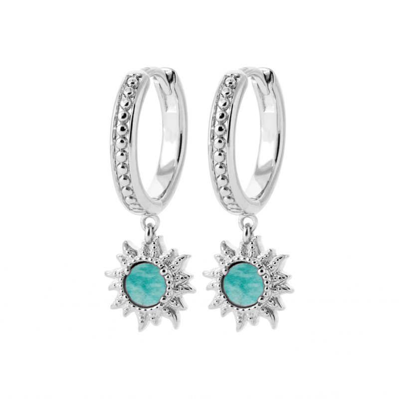 Créoles Soleil Amazonite en Argent Rhodié