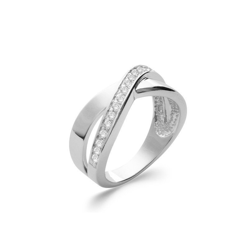 Bague Argent Rhodié Entrelacs Oxydes de Zirconium