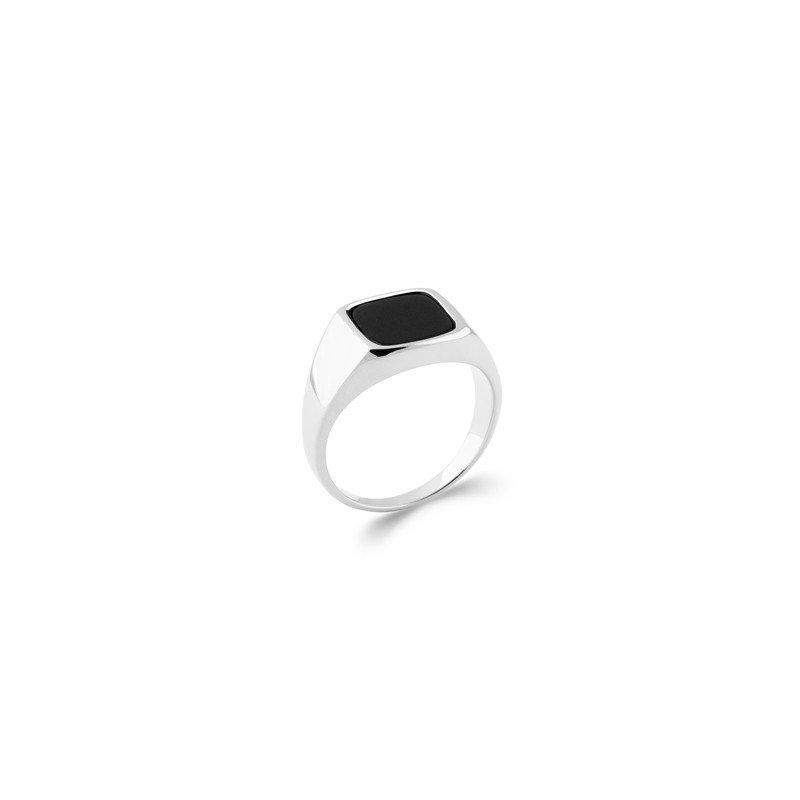 Bague Chevalière Argent 925 Onyx Imitation