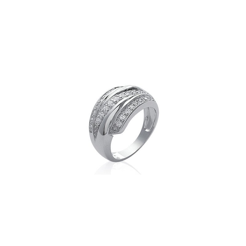 Bague Argent Rhodié Oxydes de Zirconium Ondulée