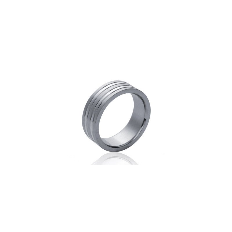 Bague Acier Large à Stries
