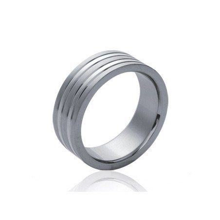Bague Acier Large à Stries