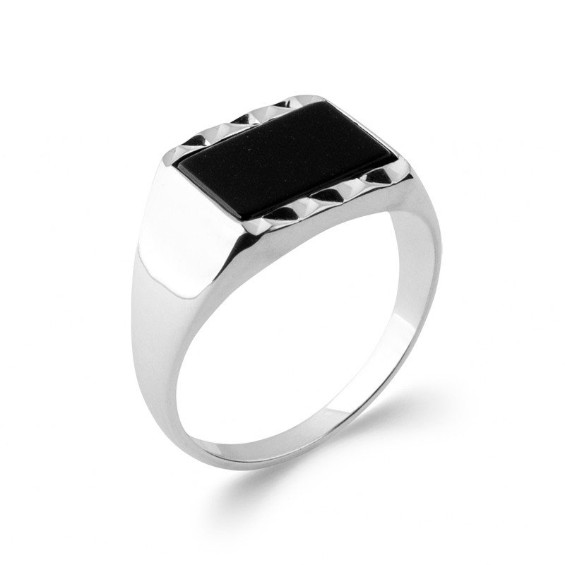 Bague Chevalière Argent 925 et Onyx Noir Imitation