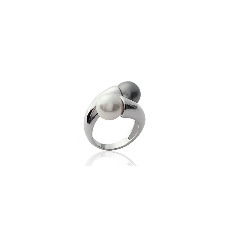 Bague Argent Rhodié Duo Perles