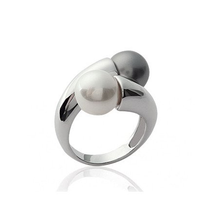 Bague Argent 925 Rhodié Perles Imitation - Élégance Moderne