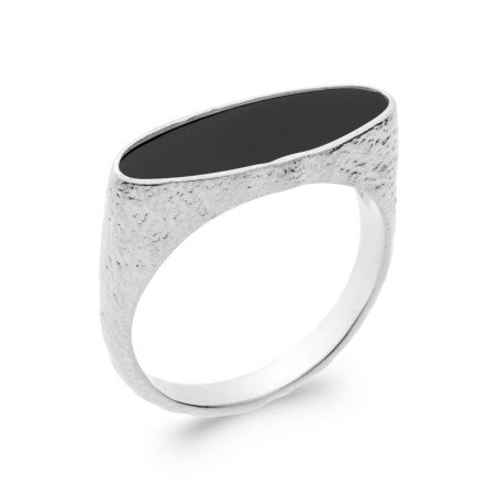 BAGUE ARGENT 925 RHODIE AGATE NOIRE