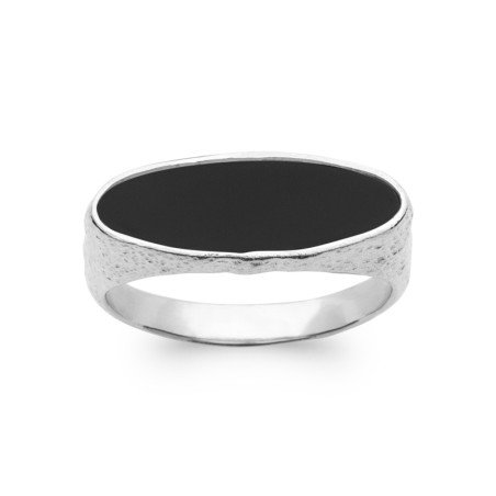 BAGUE ARGENT 925 RHODIE AGATE NOIRE