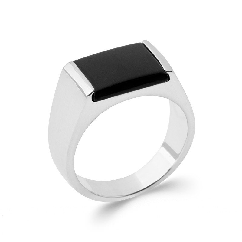 Bague Chevalière Argent 925 Onyx Imitation