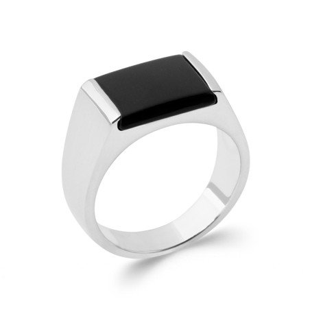 Bague Chevalière Argent 925 Onyx Imitation