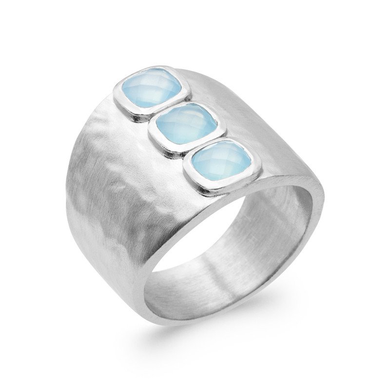 BAGUE ARGENT 925 RHODIE AGATE BLEUE