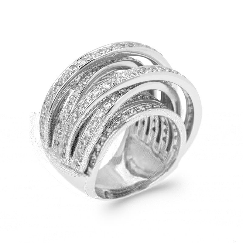 Bague Multirangs Scintillants en Argent Rhodié et Oxyde de Zirconium