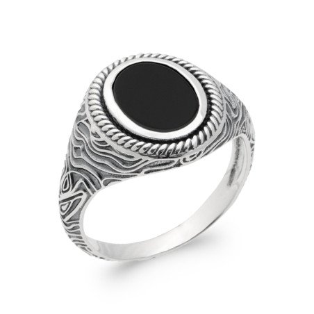 BAGUE ARGENT 925 AGATE NOIRE