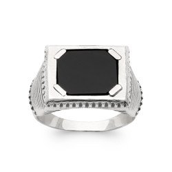 BAGUE ARGENT 925 AGATE NOIRE