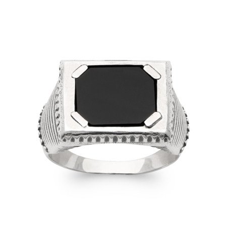 BAGUE ARGENT 925 AGATE NOIRE