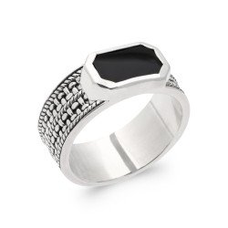 BAGUE ARGENT 925 AGATE NOIRE